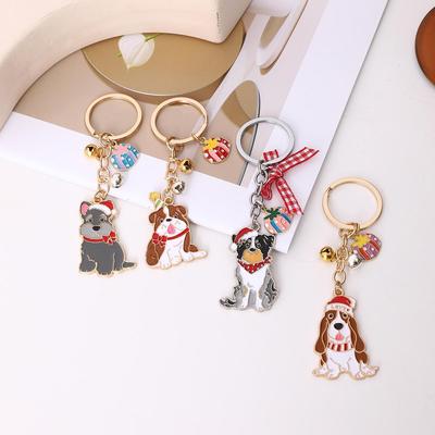 Christmas Dog Keychain: Cute Cartoon Metal Pendant for Couples, Girly Heart Bag Decoration