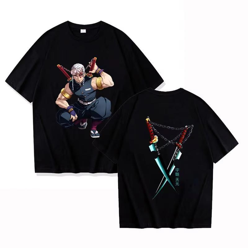 Heiße Anime Uzui Tengen Grafik Kurzarm T-Shirts für Damen Herren Shirts Lockeres T-Shirt Lässige Sommer T-Shirts Übergrößen Oberteile L black