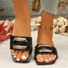 Shoes Female Plus Size Women's Slippers Hot Sale Casual Slippers Women Metal Decoration Square Toe Flat with Women's Sandal