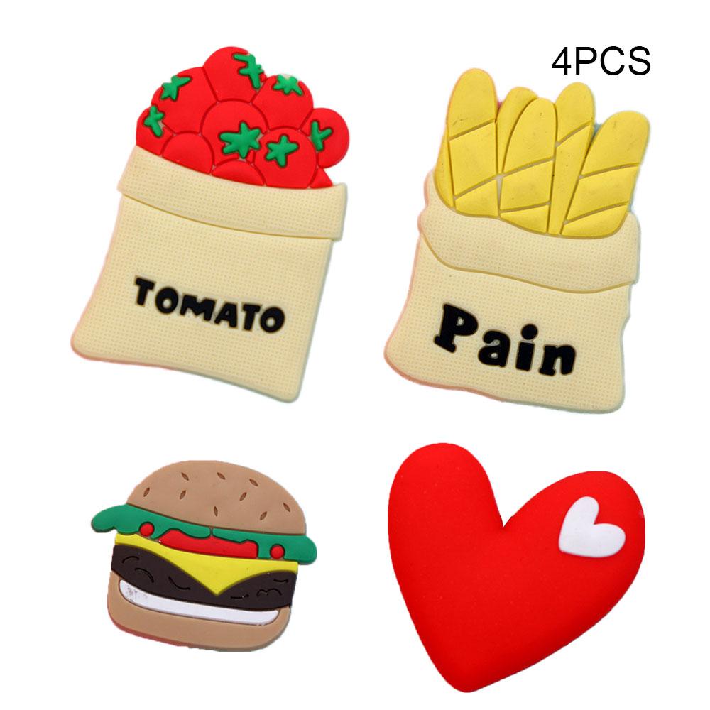 4PCS PVC Soft Plastic Color Printing Three-Dimensional Plant Food Cartoon Home Decor Fridge Magnet Refrigerator Decoration Gift