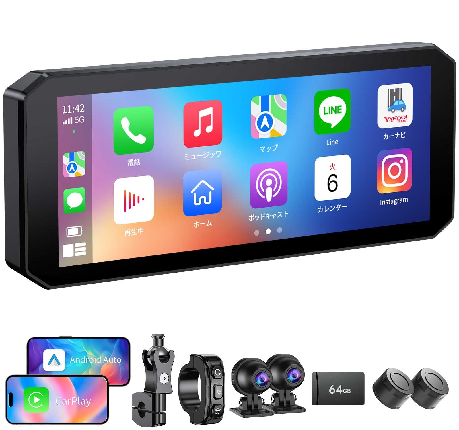 

OKYES Motorcycle Dash Cam with Latest Large TPMS and Detachable Theft CarPlay and Android Auto Metal Heat and Shock 1000nit High Smart Front and Rear
