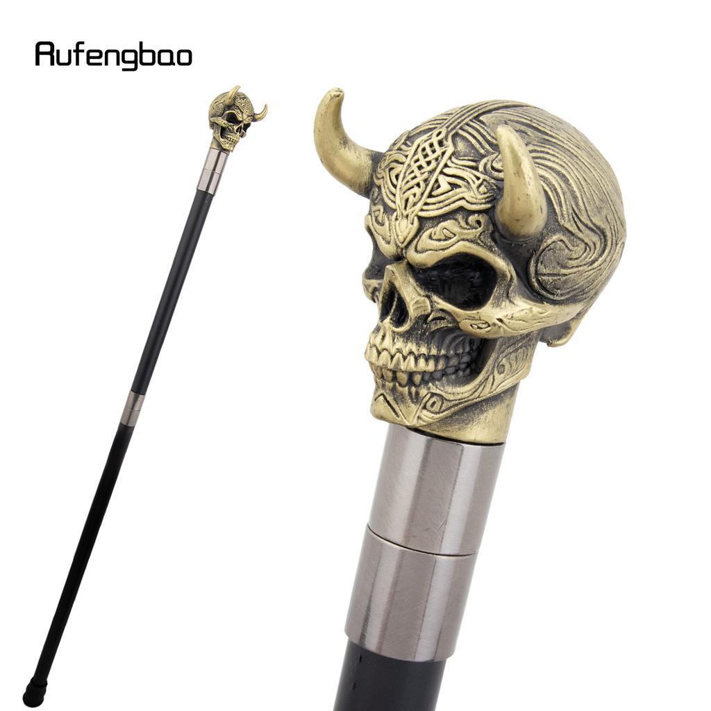 Yellow Horn Cattle Resin Skull Head Walking Cane Fashion Decorative Steel Stick Gentleman Skull Performance Stage Cane 93cm