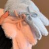 Women Fuzzy Thermal Gloves Fluffy Winter Thick Full Finger Gloves with Bows Solid Color Cute Warm Plush Gloves for Girls Cycling Daily Errands