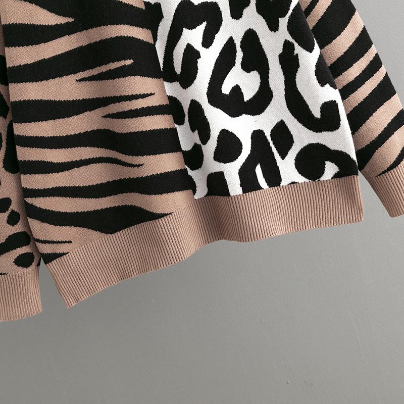 2023 Autumn/Winter Leopard Print Patchwork Knitwear Pullover Sweater