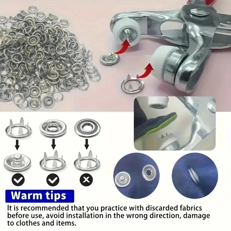 200/400Pcs Rings Buttons Metal Colour Pliers Snap Button Claw Diy Set Hand Stress Plier Rivet Buckle Sew Tool Sewing Supplies