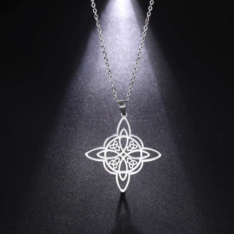 Pulseras de Acero Inoxidable Sencillo Collar con Colgante Nudo Celta Pendientes Anillo Nudo de Bruja Joyería Regalo de Cumpleaños para Mujeres
