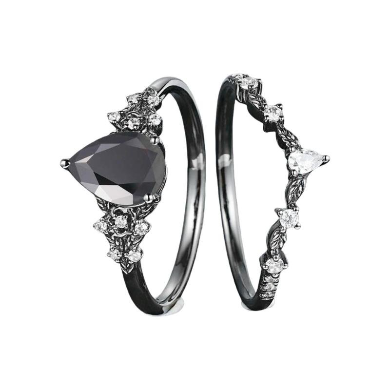 

Mysterious Black Zirconia Flower Rings for Women Unique Gothic Designs Sturdy Alloy Jewelry Available In Size 6 to 10
