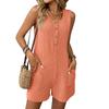 Damen Romper mit U-Ausschnitt, ärmellos, gerader Schnitt, mittlere Leibhöhe, Knopfleiste vorne, Tasche, kurzer Jumpsuit