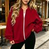Women's Long Sleeve V-Neck Zip-Up Jacket, Casual Color Loose Fit Outerwear