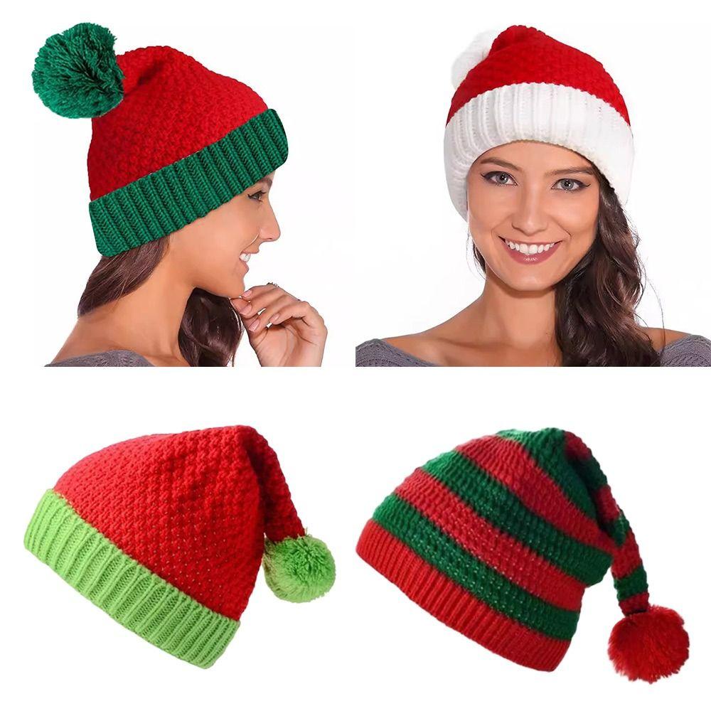 Pom Pom Ball Christmas Hat Knitted Xmas Decor Winter Beanie Santa Caps  for Women Men
