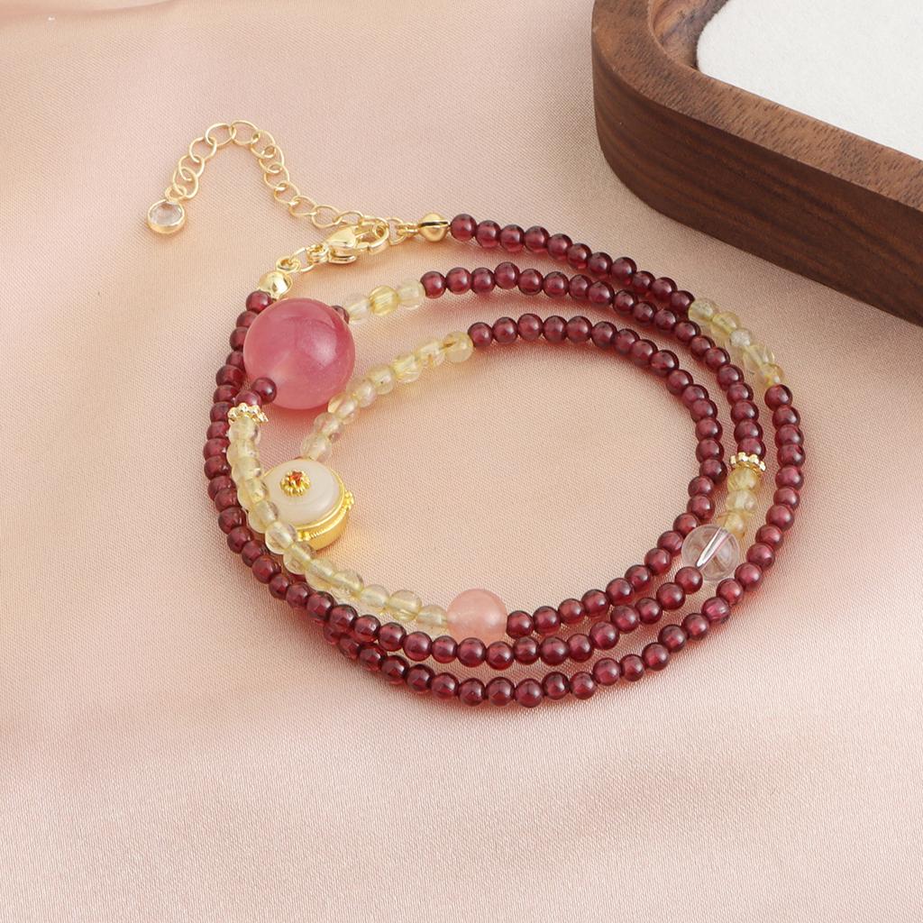 New Chinese garnet bracelet three-circle beaded bracelet necklace bracelet two-in-one Xiaohongshu explosion