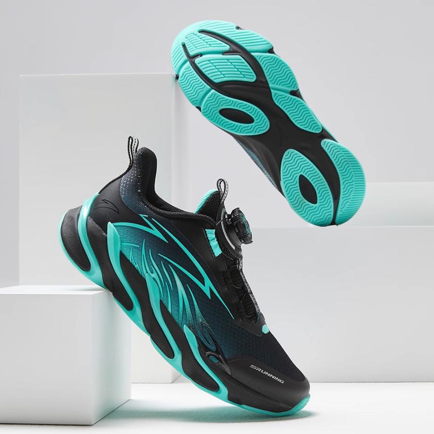 Anta Kids Red Flame Fabric Comfortable Versatile Non-Slip Wear-Resistant Low-Top Running Shoes Kids Sneaker Black Green A12435524-4