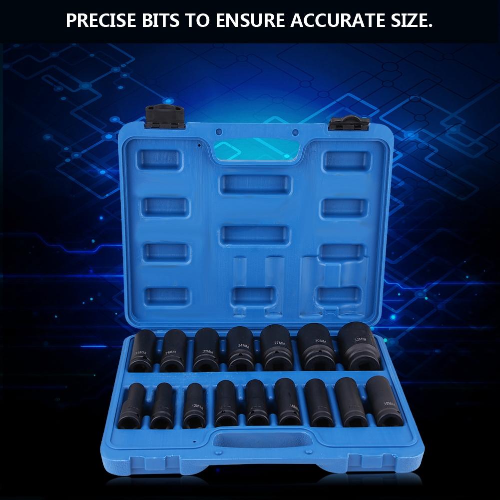 16Pcs 12" Inch Drive Air Hex Bit Socket Set Repair Tool Kit 10MM32MM