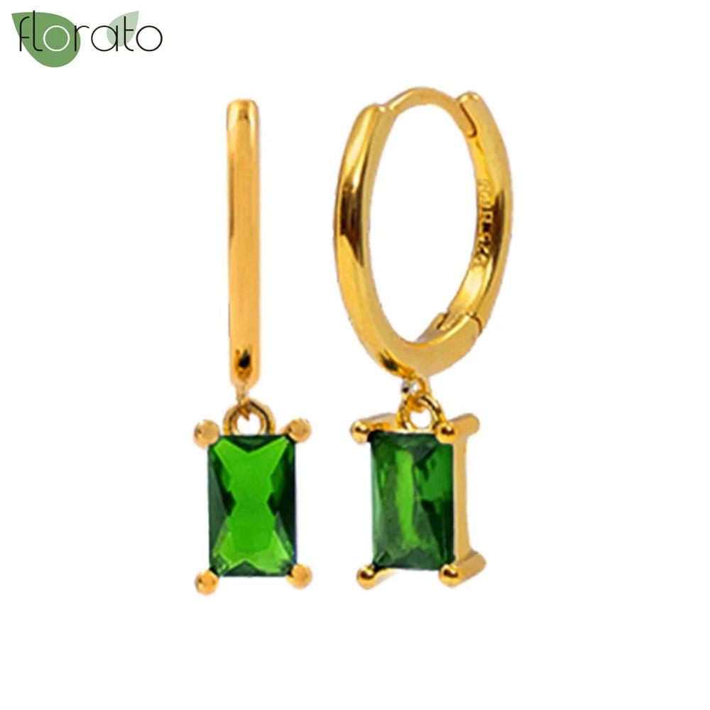 925 Silver Needle Elegant Green Zircon Hoop Earrings for Women Fashion Heart Pendant Earrings Wedding Luxury Jewelry