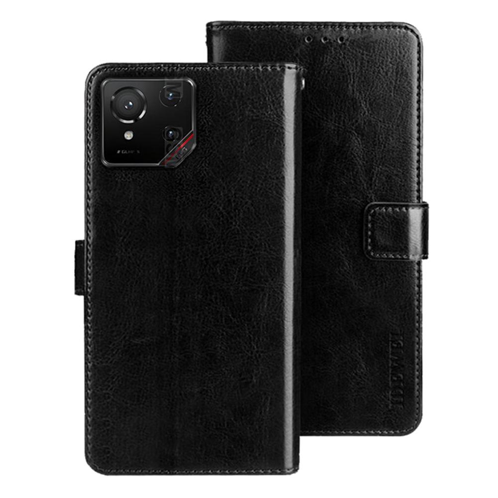 

For Asus ROG Phone 9 5G Stand Case Crazy Horse Texture Leather Phone Cover Black