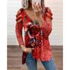 Bluse - Bouquet de Roses - Rot - Trägerlos - V-Ausschnitt - Lange Ärmel