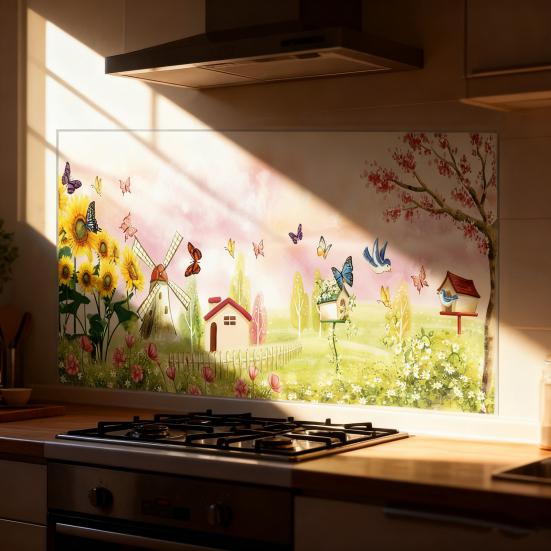 Kitchen Oil Proof Wall Stickers Flowers/Fruits/Green Leaves Waterproof Backsplash Wall Protector Film Removable Tile Decal for Cupboard