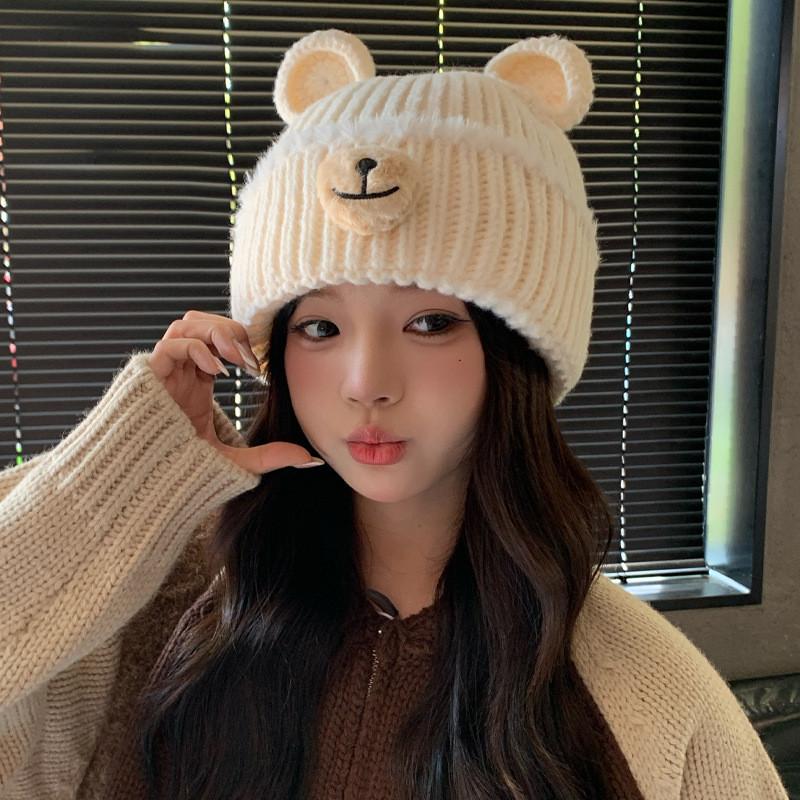 Cute Bear Hat For Women Winter Warmth Knit Windproof Cap For Casual Wear
