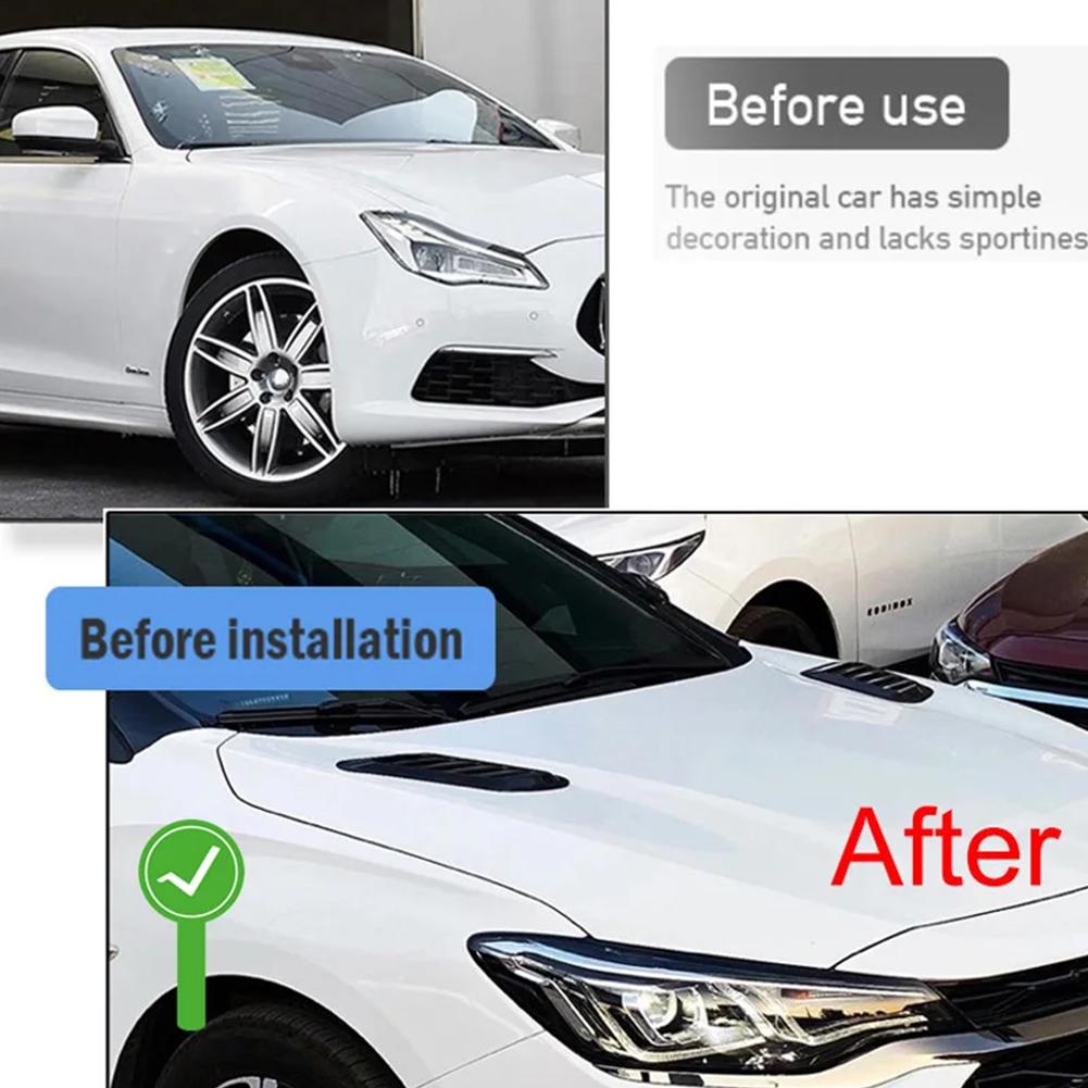 1Pair Car Hood Decoration Realistic Air Outlet Design Simulation Air Vent Fake Air Intake Body ABS Auto Decorative Sticker