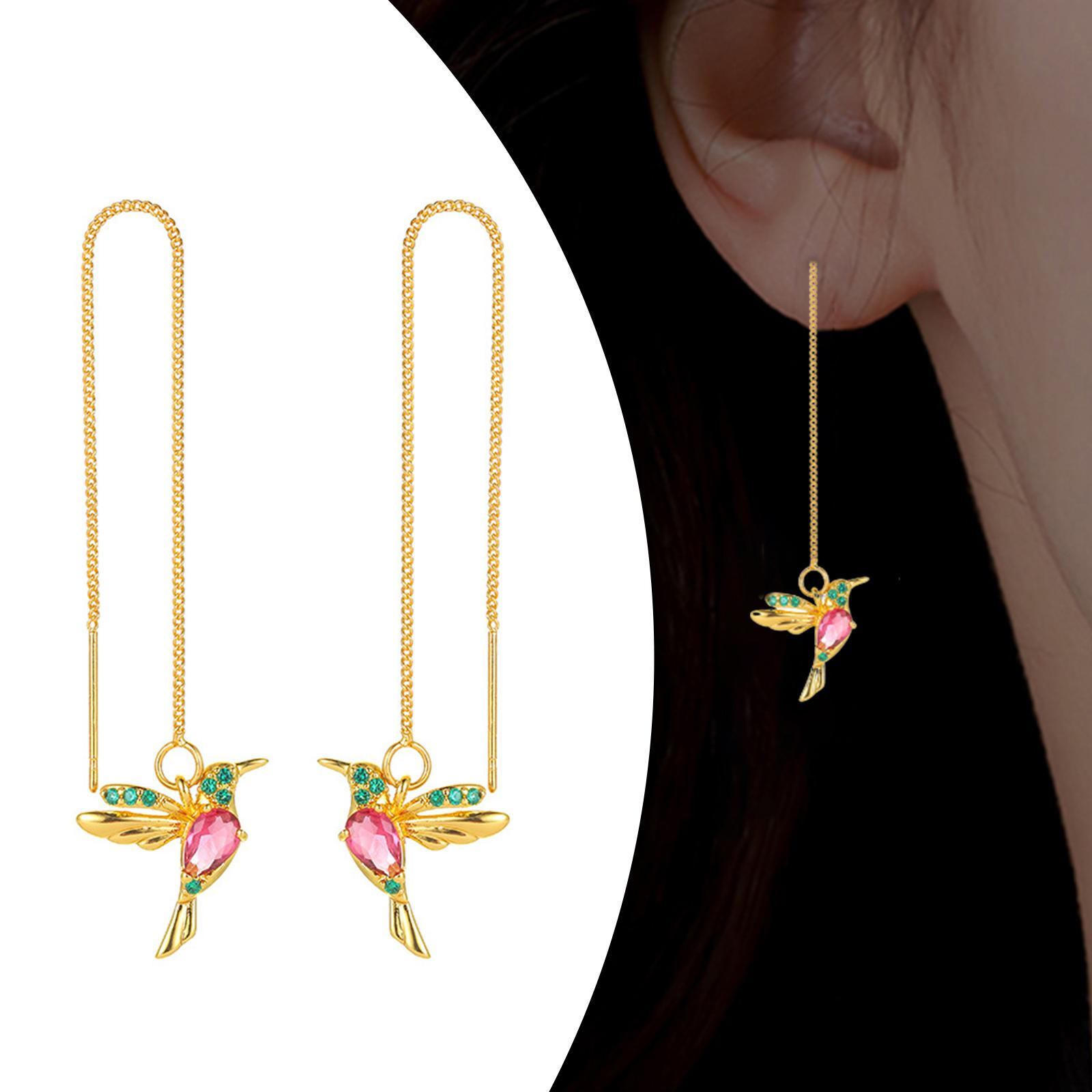 

Elegant Dangle Earrings with Bird Pendant and Tassel Detail Style B