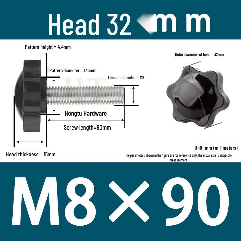 32-Head Rubber Six-Star Plum Blossom Handle Knob M5/M6/M8 Plastic Thumb Screw