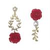Asymmetric For Girls Pearl Women Stud Earrings Drop Earrings Korean Dangle Earrings Red Rose Flower