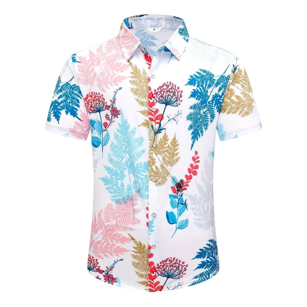 Fashion Men's Shirt Casual Hawaiian Shirt 3D Printed Tops Summer NewHawaiian Palm Leaf Print Lapel Button Short Sleeve Shirt