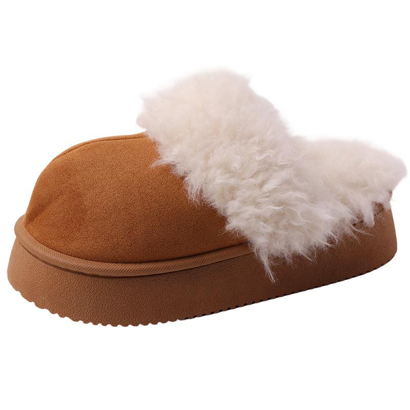 Versatile outer wear splicing plush integrated slippers fashionable thick-bottomed cotton slippers women's autumn and winter new models