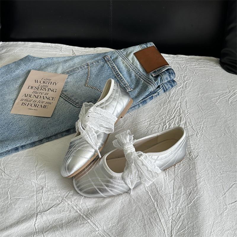 2025 summer new shallow mouth versatile bow casual round head flat sole single shoes women's soft sole Mary Jane ballet shoes