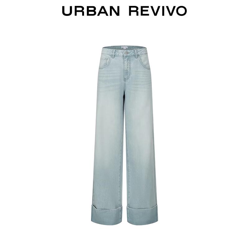 UR Damen Baumwolle Weitbein Jeans mit umgeschlagenem Saum