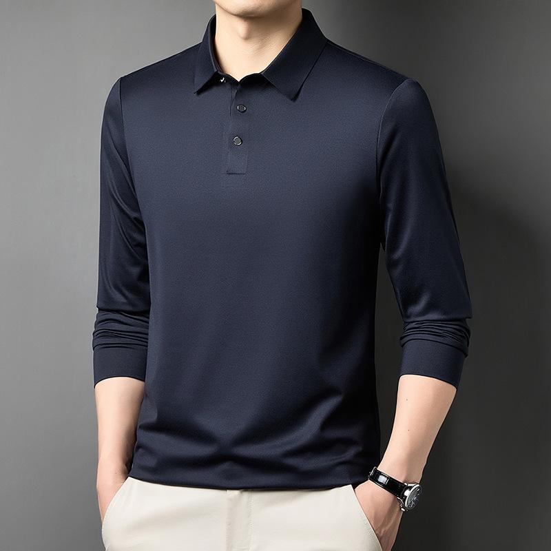 Long Sleeve Men s T-Shirt Lapel Collar Wrinkle-Resistant Business Casualpolot M