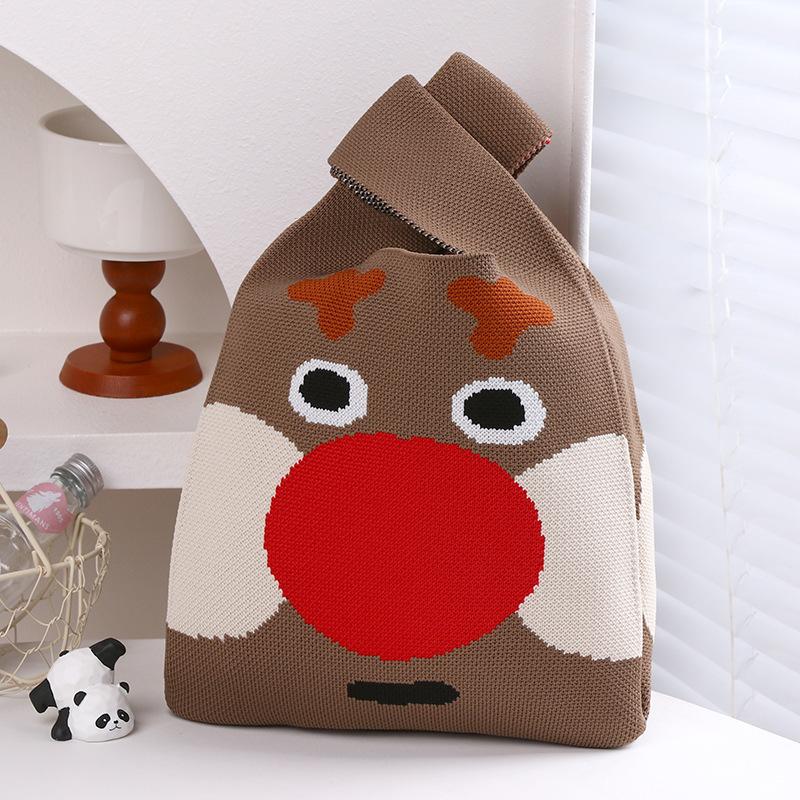 Christmas Handmade Knit Handbags Women Knot Wrist Bag Casual Small Tote Bag Girls Reusable Shopping Bags KTB