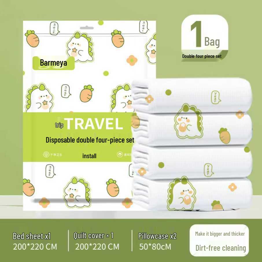 Disposable 4-Piece Travel Bedding Set: Anti-dirt, Wash-Free, Sterilized, Thickened for Hotel & Portable Use.