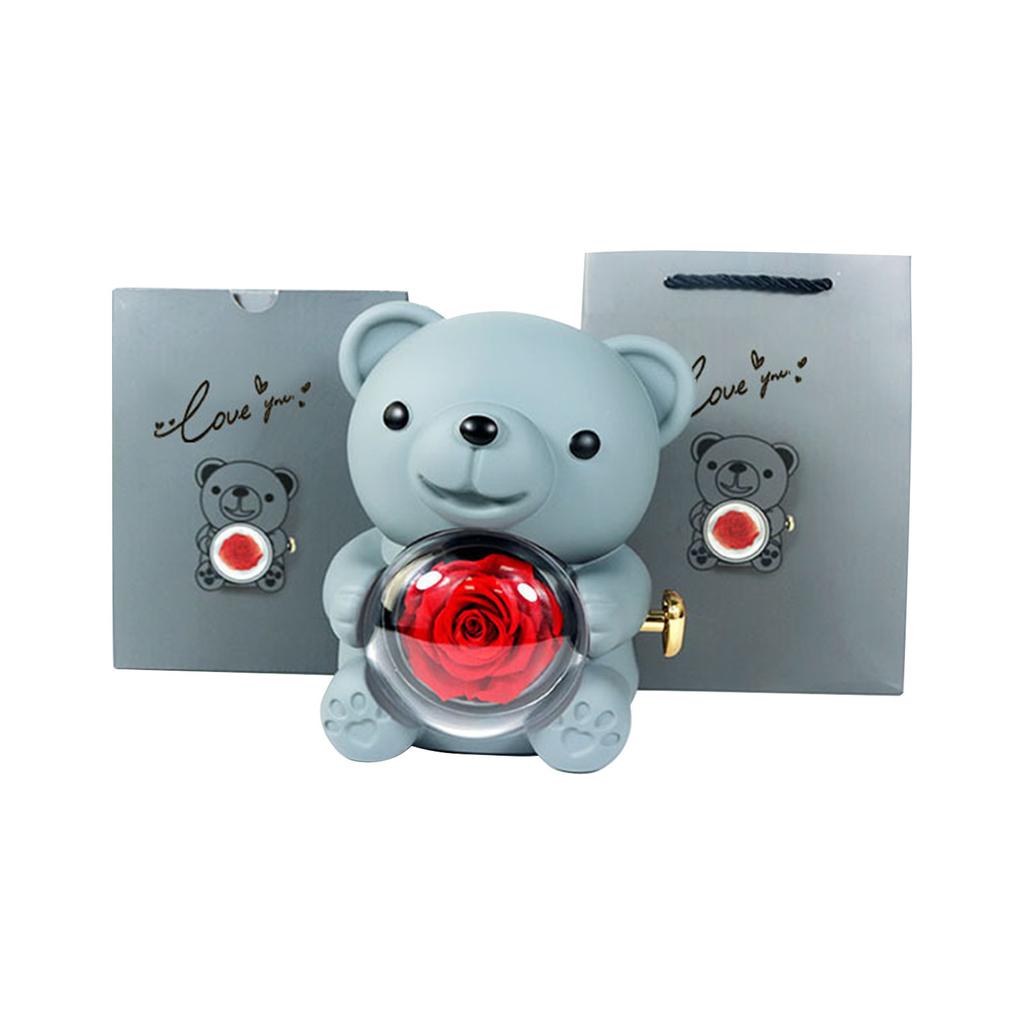Romance Bear Box With Preserved Rose Elegant For Valentines' Day Mother's Day Weddings Anniversaries Various Color Romance Box