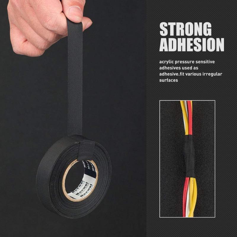 9/15/50mm Heat-resistant Cloth Tape Black Velvet Wiring Harness Tape Acrylic Glue Series Car Wiring Harness Wrapping