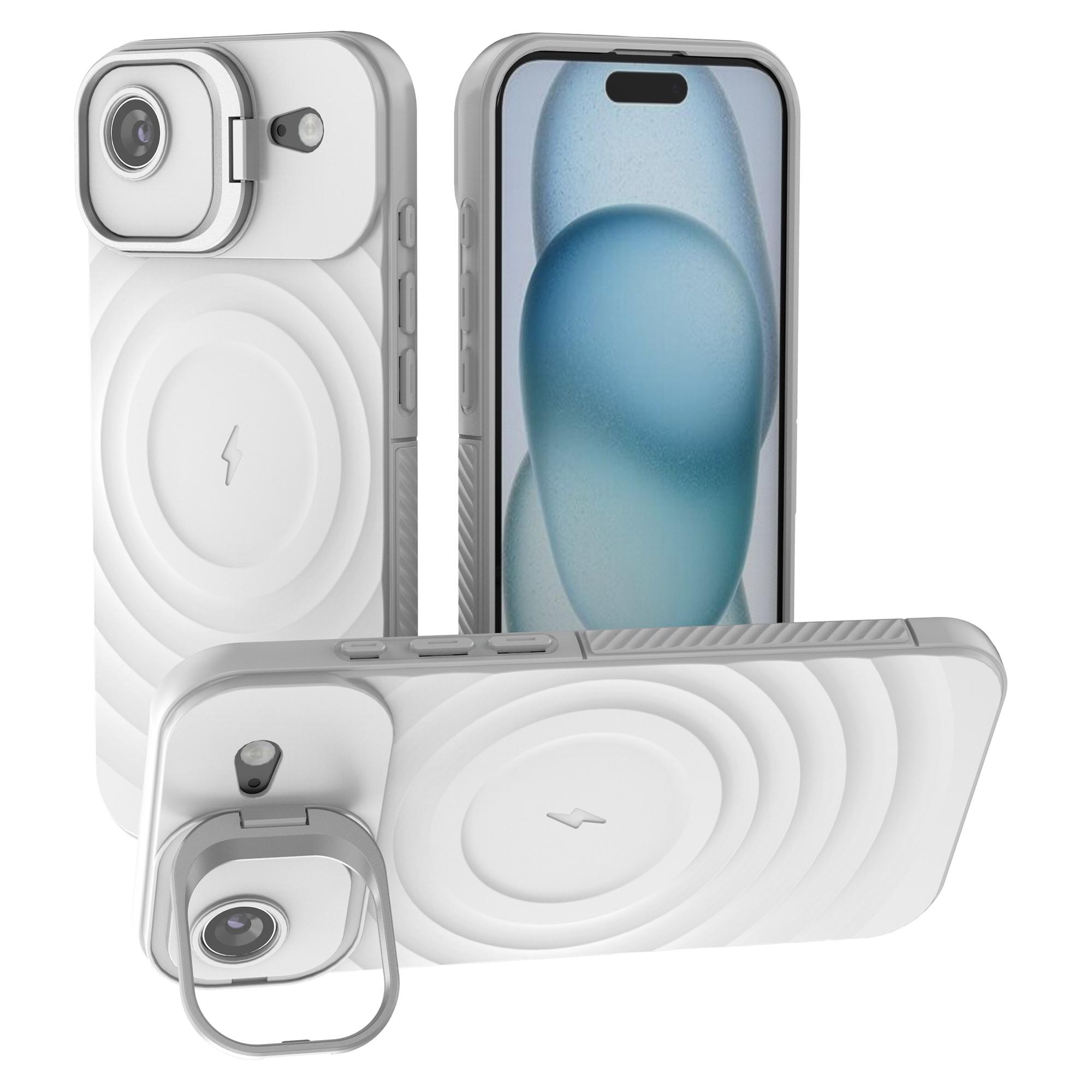 

For iPhone 17 Air Case Compatible with MagSafe PC Kickstand Ripple Texture TPU Phone Cover White