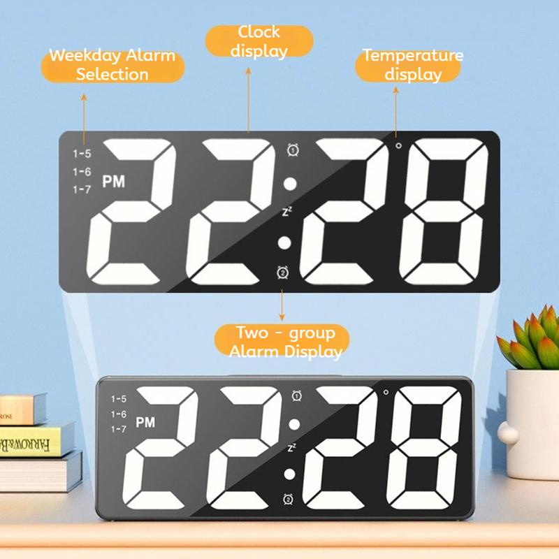 Voice Control Digital Alarm Clock Led Digital Clock Bedroom Alarm Clock Tabletop Led Watch Adjustable Brightness 12/24H NZ003
