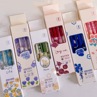 4 pièces stylos de test conception à pince poignée confortable écriture douce séchage rapide encre noire pointe de 0,5 mm stylos d'écriture de type poussoir de dessin animé pour le bureau