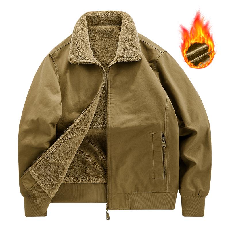 Men's Velvet Jacket, Reversible Cotton Jacket, Velvet Thickened Jacket, Outdoor Casual Lapel Top For Men