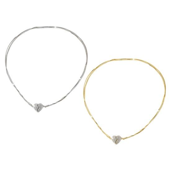 Yousheng Women Necklace Magnetic Broken Heart Pendant Rhinestone Three-layered Snake Bone Chain Prom Party Clavicle Necklace Weddings Jewelry