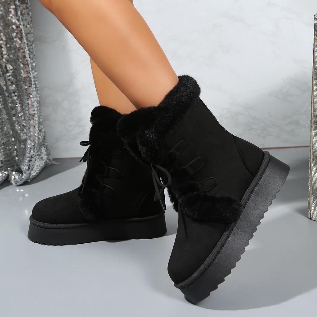 New Winter Thick-soled lace-up snow boots Luxury Women's Fur Ankle Boots Plush Thick Warm Super Boots Australia Botas Mujer 696