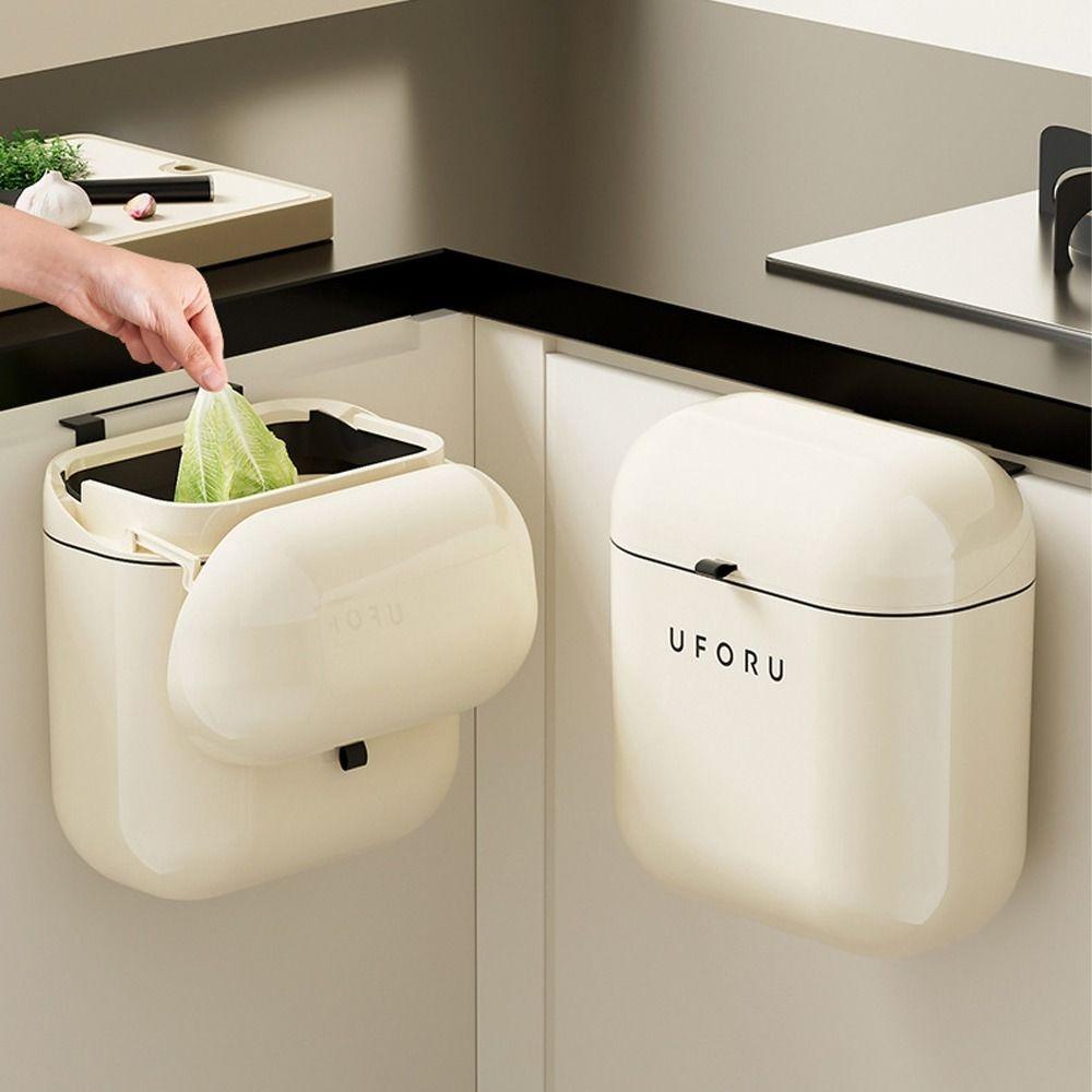 9L/12L Capacity Kitchen Trash Can Cream Colored Garbage Bin Space-Saving Waste Bin  Home Office