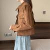Women's Autumn 2025 Brown Petite Melange Suede Velvet Long Sleeve Short Jacket