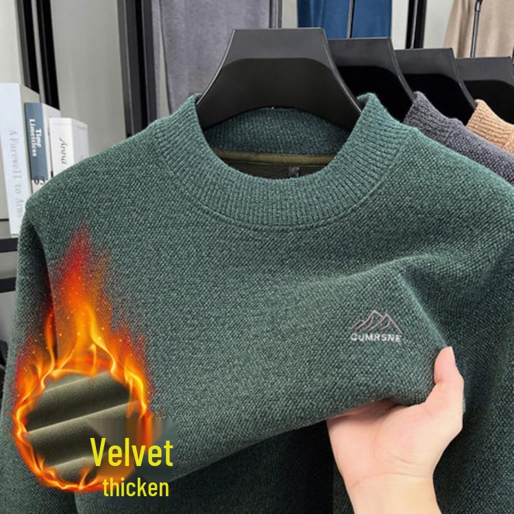 Men s Thickened Velvet Half-High Collar Knit Sweater XXL зелёный