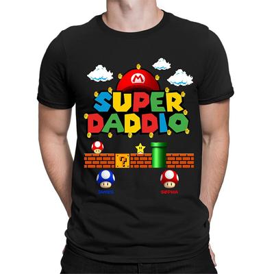 Personalised Super Daddio Fathers Day T Shirt Gift Mario Names Dad #FD