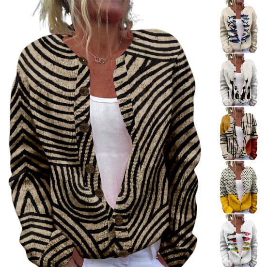 Cardigan aperto sul davanti, vestibilità comoda, con stampa animalier, girocollo, manica lunga, da donna