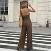 Womens Halter Cowl Neck Sleeveless Wide Leg Jumpsuit