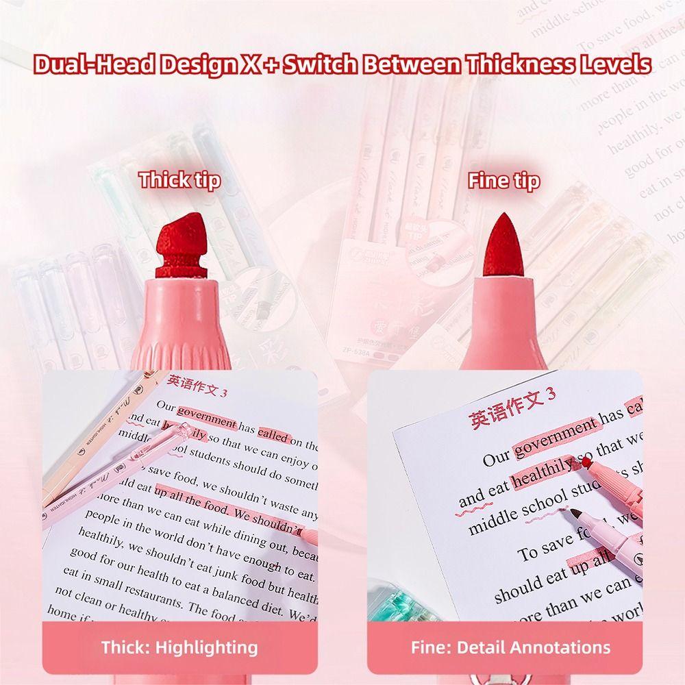 5pcs Pastel Colors Fluorescent Pen Dual Tip Colored Mark Pen Smudge-Proof Drawing Pen  Student Use