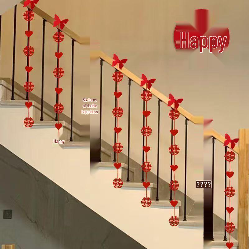 Wedding Stair Railing Pull Flower and Ribbon Set for Room Decoration
