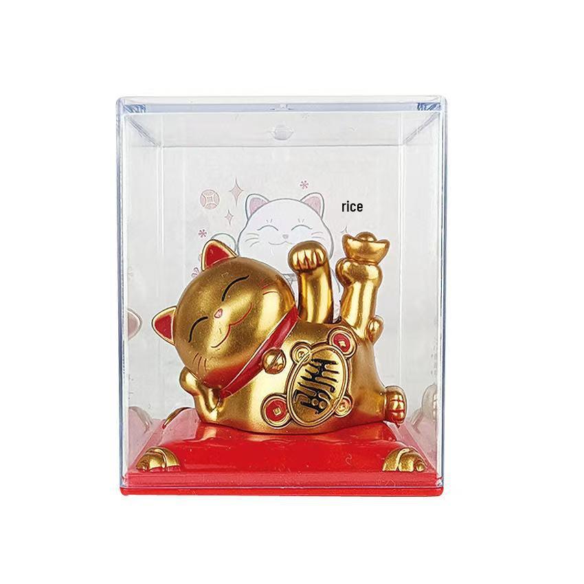 Y Solar Fortune Cat Waving Hand Ornament: Light-Powered Decor for Car, Living Room, or Office Desk